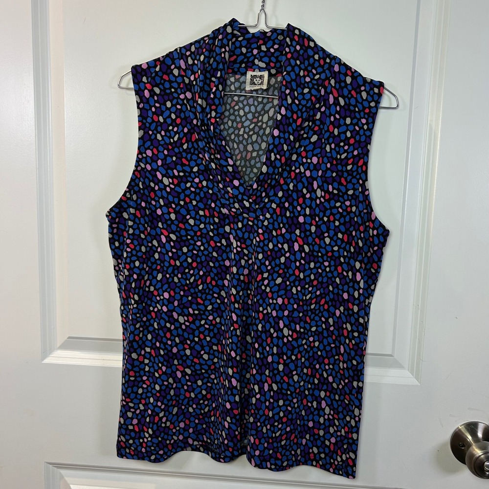 Anne Klein Womens Sleeveless V-Neck Cowl Shell Mosaic Print Blouse 502M1C1684 M
